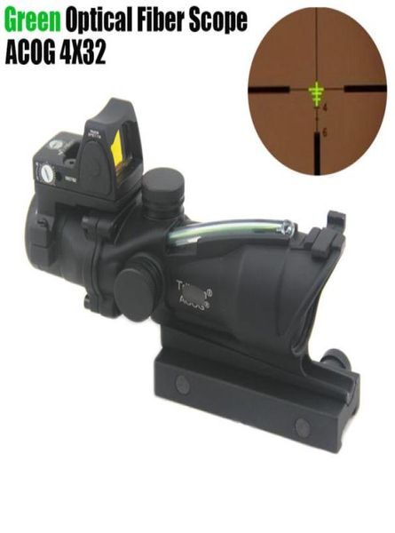 Taktik ACOG 4X32 Fiber Kaynak Yeşil Optik Fiber Kapsamı W RMR Mikro Kırmızı Nokta İşaretli Sürüm Black6116260