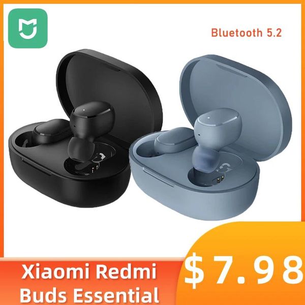 Fones de ouvido mijia xiaomi redmi buds essenciais bluetooth 5.2 ture sem fio fones de ouvido hd qualidade de som 18 horas de duração da bateria