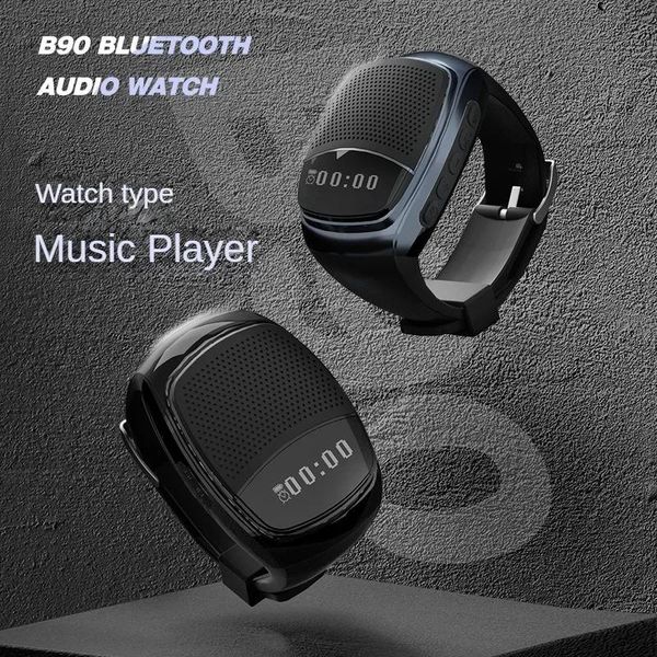 Alto-falantes B90 Pulso Sem Fio Bluetooth Speaker Relógio Criativo Mini Áudio Esportes Ao Ar Livre Exibição Inteligente Cartão Portátil Rádio Chamadas Gratuitas