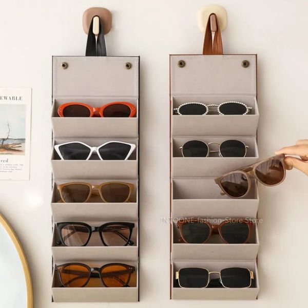 Multi-slot óculos de sol organizador dobrável caixa de armazenamento para óculos jóias caso de armazenamento portátil viagem óculos caso 240111