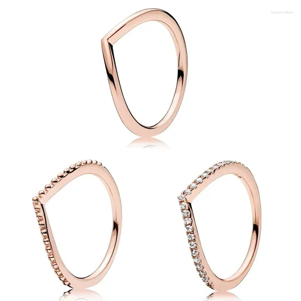 Anéis de cluster Momentos originais Rose Gold Wish Bone com anel de cristal para mulheres 925 prata esterlina presente de casamento moda jóias