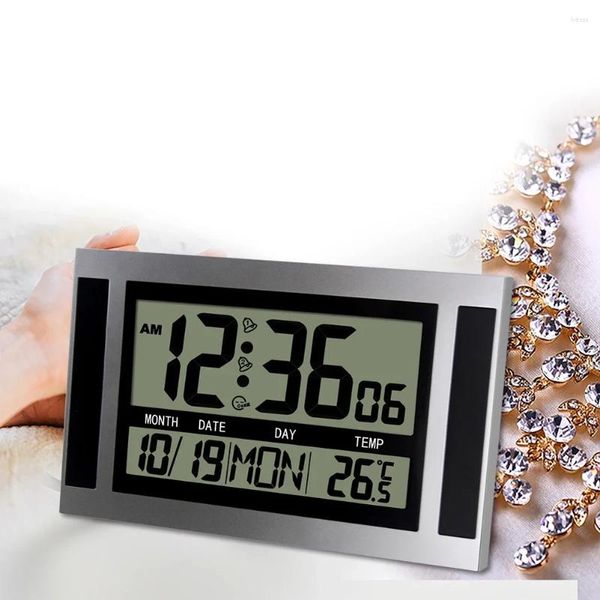 Relógios de parede Despertador digital LCD Tela de alta definição 12/24 horas 2 Auto-configuração Bateria Operada / Calendário de montagem de mesa