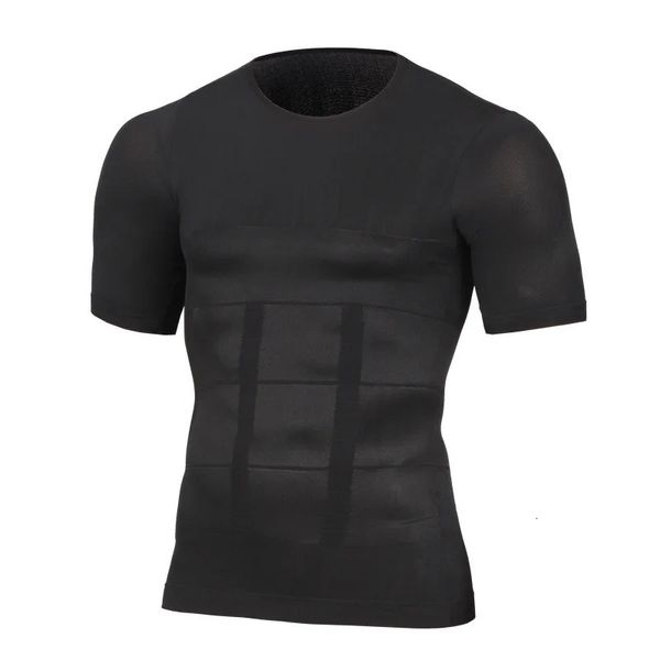 Homens corpo shapers fitness elástico abdômen apertado encaixe camisa de manga curta regatas forma roupa interior emagrecimento peitos moldar 240112