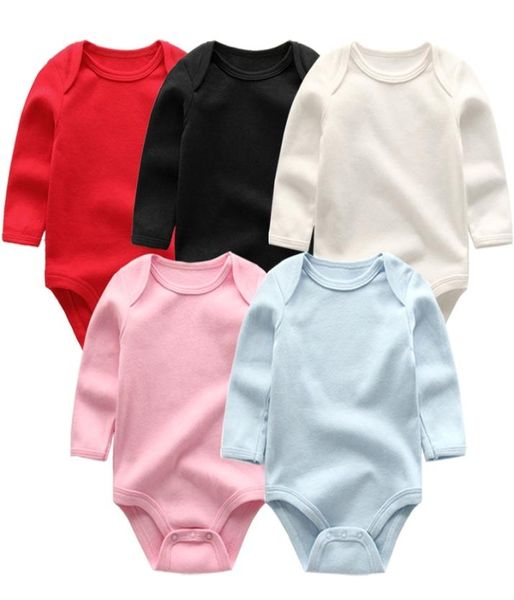 Baby Mädchen Jungen Strampler 5pcsLots Neugeborenen Schlafanzug Säugling Baby Kleidung Langarm einfarbig Overalls Unisex Baby custome 2011273567344