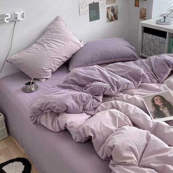 Nordic Princess Viola Set di biancheria da letto Ragazze Ragazzi Singolo Doppio Dimensioni Lamiera piana Copripiumino Federa Biancheria da letto Tessili per la casa 240112