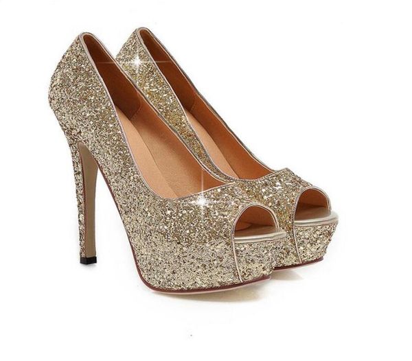 Женские великолепные вечерние туфли для ночного клуба, сандалии на очень высоком каблуке, женские модельные туфли, золотые свадебные модельные туфли6916638