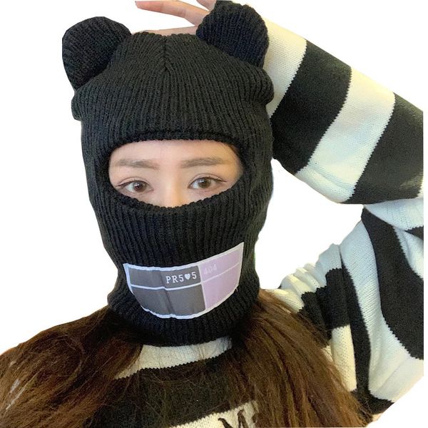 Y2K Passamontagna per donna Orecchie da orso Donna Maschera da sci a un foro Cappello lavorato a maglia a pieno facciale all'uncinetto Cappelli carini con orecchio Berretti streetwear 240111