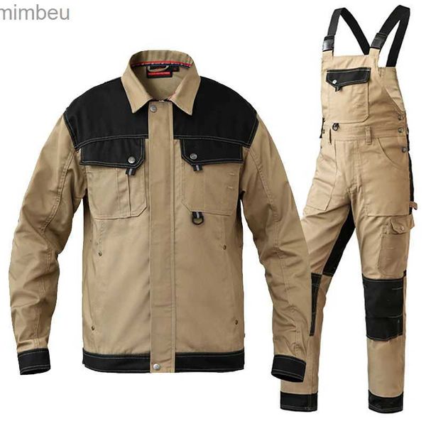 Мужские джинсы, рабочий костюм из 100% хлопка для мужчин, двухцветная рабочая одежда, куртка, мужские комбинезоны с несколькими карманами, комбинезон, одежда для мастерской, MenL240111