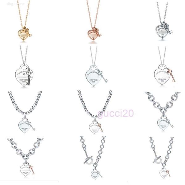 Luxury Designe Populars925 Sterling Silver Key Collana con diamanti placcati in oro Popolare Collana con ciondolo a forma di amore con scatola 8N5H 8N5H