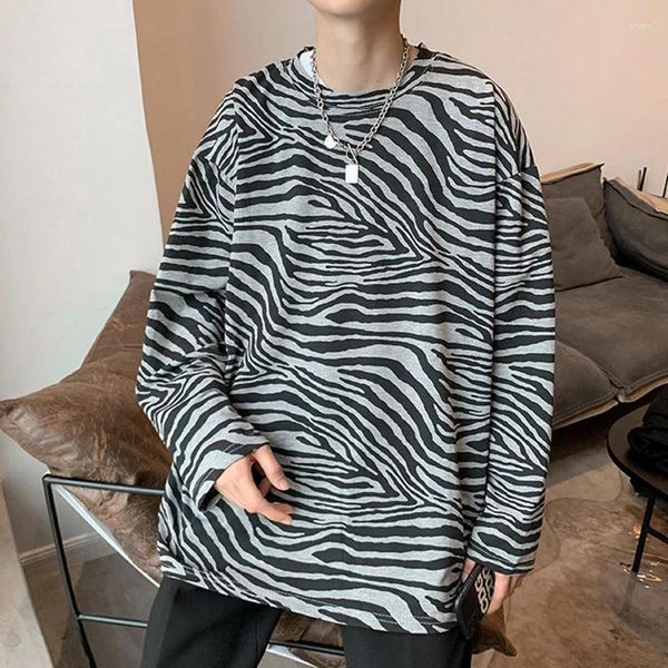 Hoodies masculinos zebra impressão dentro de manga longa moletom hip hop punk legal meninos casual harajuku oversized t camisas vintage high street