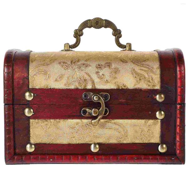 Astucci per gioielli Scatole portaoggetti Scatole Custodia vintage in legno Scrigno del tesoro in lega con coperchio