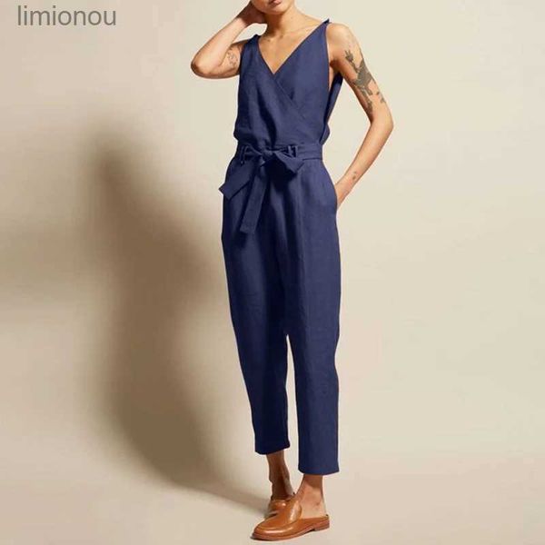 Damen-Overall, Strampler, Damenmode, ärmellos, solide, einfach, Strand, lose Overalls, Damen, elegant, Büro, bequeme Hose, neuer langer Overall, L240111