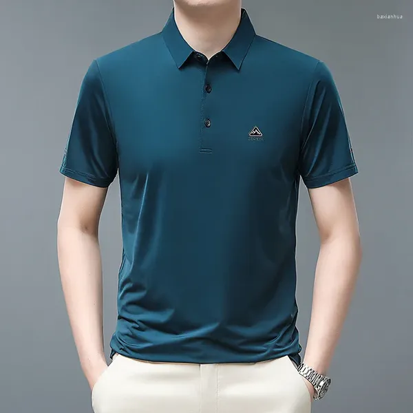 Polo da uomo T-shirt estiva a maniche corte Polo con risvolto stile coreano Semplice casual allentato Abbigliamento di mezza età all'ingrosso