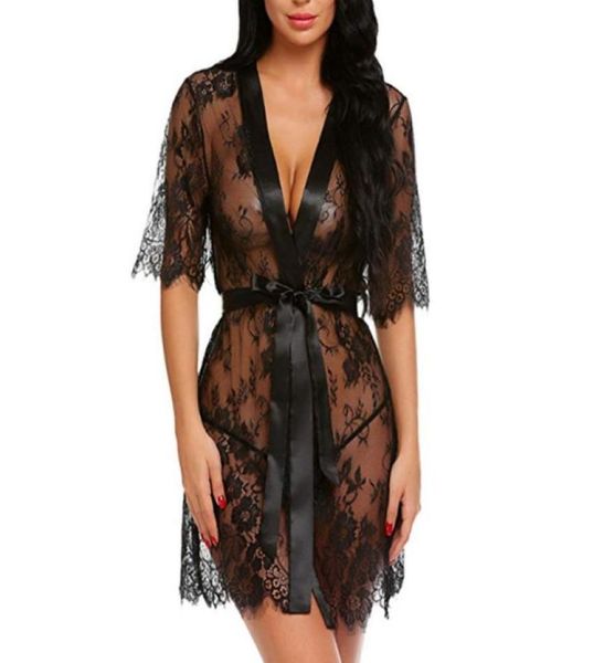 Babydoll Erotische Frauen Spitze Sheer Dessous Sexy V-ausschnitt Nachtwäsche Transparente Nachtwäsche Strickjacke Home Perspektive7150132