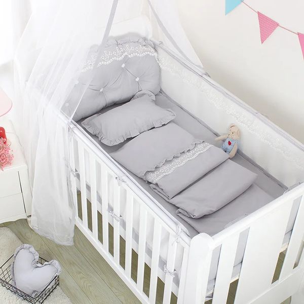 5 pçs verão respirável cama de bebê malha pára-choques cama de bebê cerca nórdico berço cama conjunto quarto decoração do quarto do bebê produto 240111