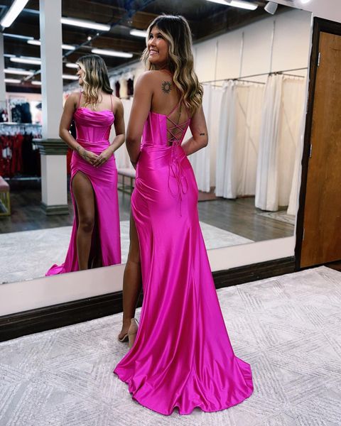 2024 Vestidos de baile sexy Fuchsia Halter bainha africana Cruz Cross Back PLUS TAMANHO CETINO DO LIMENTO DO LIMENTO DA NOVIME