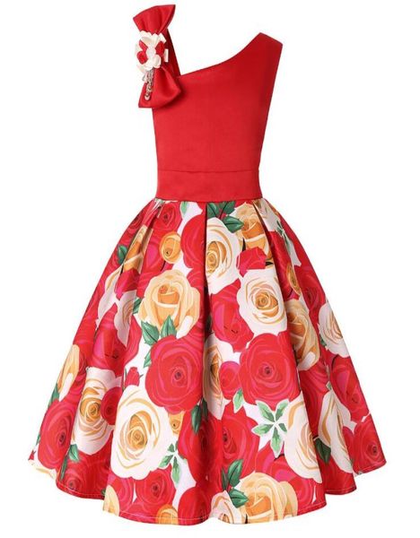 Vendita al dettaglio ragazze vestono estate San Valentino039s Day Rose stampato floreale Aline Princess Dress bambina abiti per bambini designer Christmas2833200