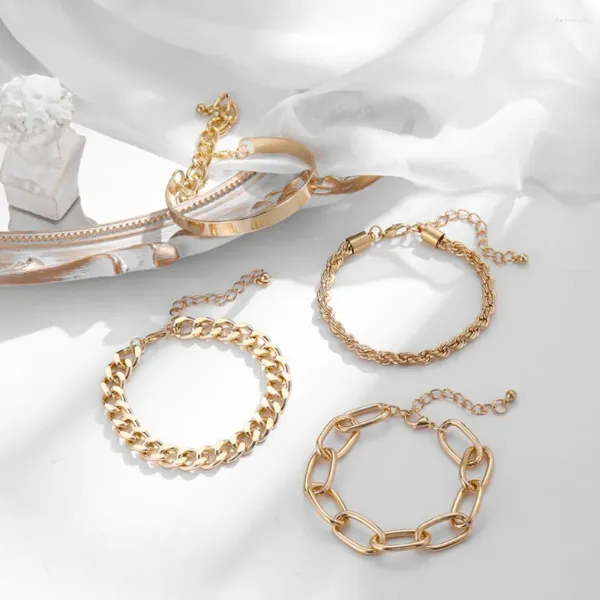 Link pulseiras 4 pçs charme cor de ouro aço inoxidável torção casal pulseira para mulheres homens moda parafuso thread bangle jóias conjunto acessórios