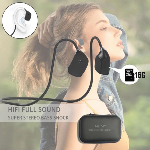 Fones de ouvido ao ar livre condução óssea aberta motorista esportes com microfone sem fio bluetooth builtin 16g sd mp3