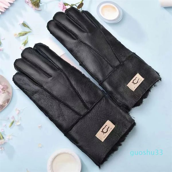 Designer-Luxus-Handschuhe, einfarbig, Buchstaben-Leder-Design-Handschuhe, warm, wasserdicht, Radfahren, gepolsterte Wärme, Damen-Handschuhe, Geschenk-Stil