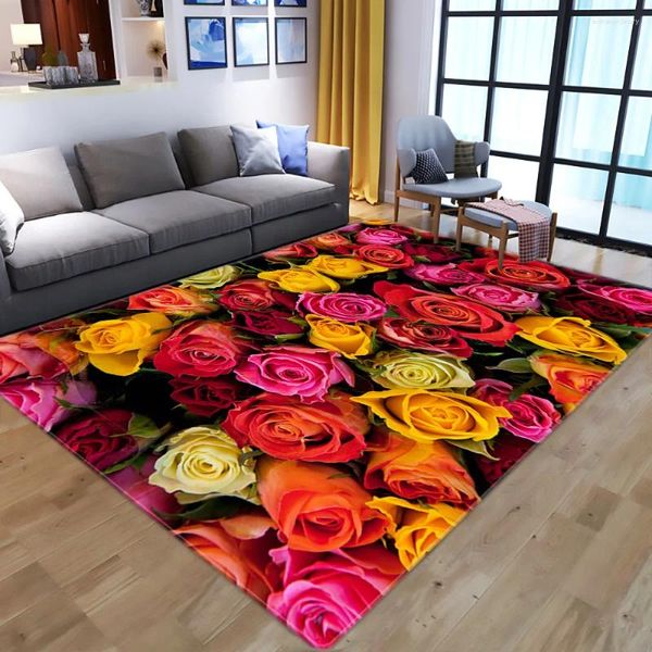 Tapetes Flor Padrão Tapete Quadrado Anti-Skid Área Tapete 3D Tapete Não-Slip Sala de Jantar Living Soft Quarto Estilo