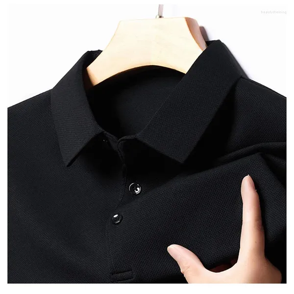 Polos masculinos 2024 marca de moda camisa polo sólido outono e primavera manga longa casual para homens estilo coreano roupas topos