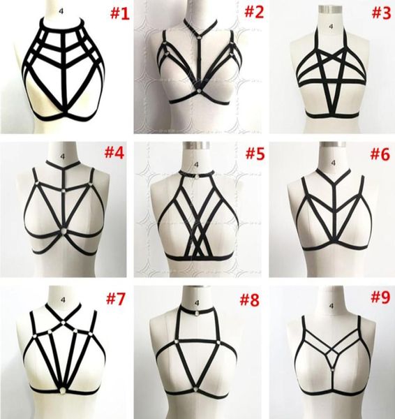 Bdsm feminino sexy gótico lingerie arnês elástico gaiola sutiã cupless lingerie bondage corpo cinto de arnês elástico 9039157