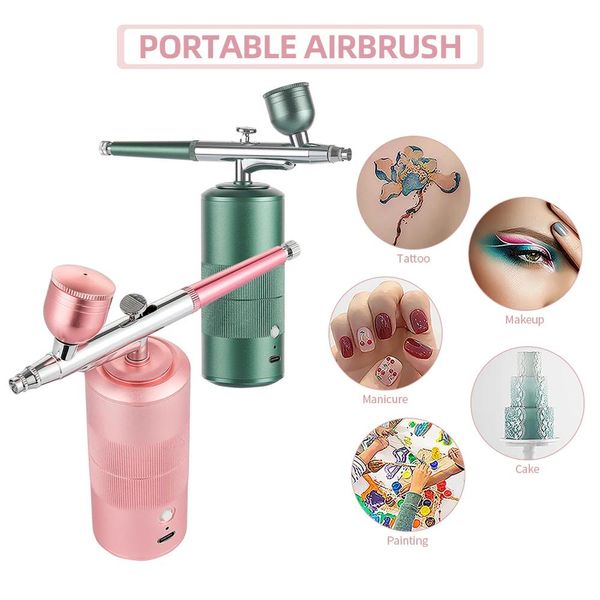 Pinsel 0,3 mm Nano Airbrush Make-up Kit Spritzpistole für Kuchen Kunst Malerei Maniküre Tattoo Sauerstoffinjektor Nano Nebel Gesichtshaut feuchtigkeitsspendend