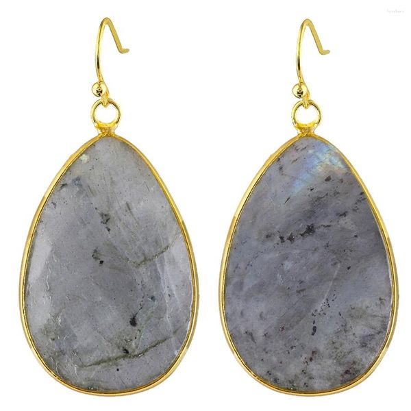 Brincos pendurados TUMBEELLUWA Labradorite natural facetado formato de gota de água amuletos cor dourada para mulheres