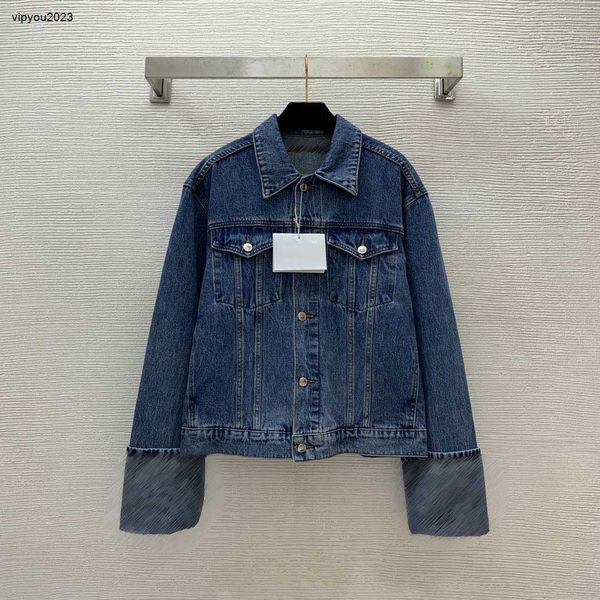 Giacca da donna di marca moda lussuosa Polsino flangiato lettera logo stampato bottone bavero manica lunga indumento superiore in denim 12 gennaio