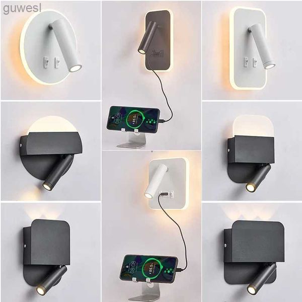 Luzes noturnas LED Luz de parede de leitura USB Charge Spotlight Rotação Adusitável Lâmpada de parede para cama de hotel cabeceira mesa além de interruptor lâmpada noturna YQ240112