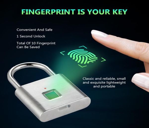 Замок отпечатков пальцев Цифровой дверной замок candado huella Smart Security Keyless USB перезаряжаемый замок с саморазвивающимся чипом Y200404255866