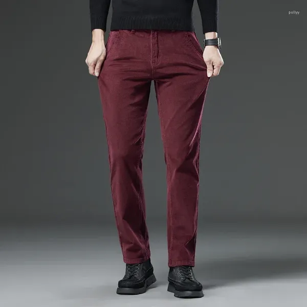 Pantaloni da uomo in velluto a coste elasticità casual autunno inverno moda pantaloni dritti da lavoro regolari marca vino rosso kaki