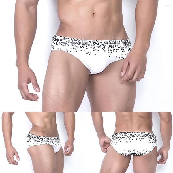 Cuecas de biquíni dos homens cintura baixa impressão nadar praia shorts troncos maiô natação roupa interior sissy calcinha erótica hombre