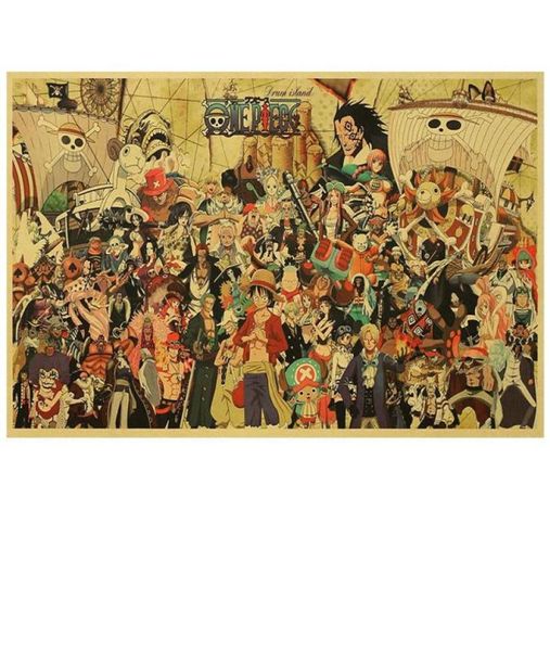 Adesivi murali Retro Carta Kraft One Piece Ritratto di famiglia Poster Decorazione della casa Accessori Dipinti Regalo per bambini Anime Banner4674456