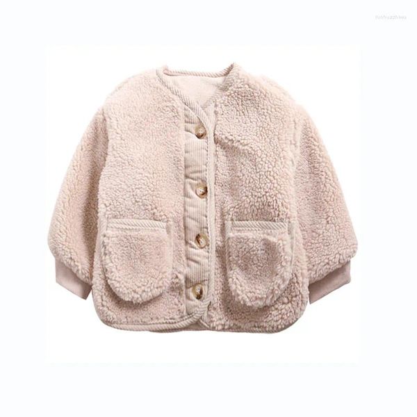 Giubbotti 2024Autunno Inverno Neonata Vestiti Cappotto Bambini Giacca in lana di agnello Addensato Cotone Solido Top Capispalla moda