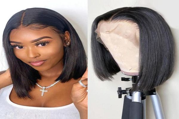 Blunt Cut Bob Perücke Brasilianische Spitze Front Echthaar Glattes Haar Bob Damen Perücke Remy 4X4 Spitze Geschlossen Baby Haar4865739