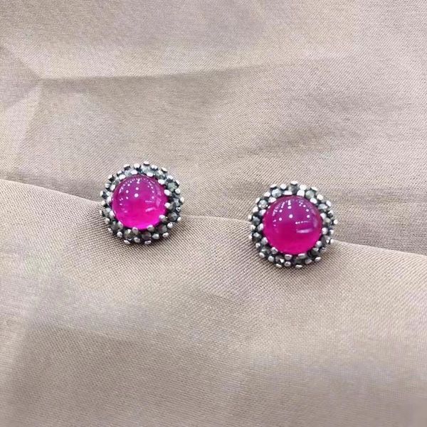 Brincos de garanhão 925 prata esterlina vermelho corindo anel de água clássico moda bijoux femme jóias declaração