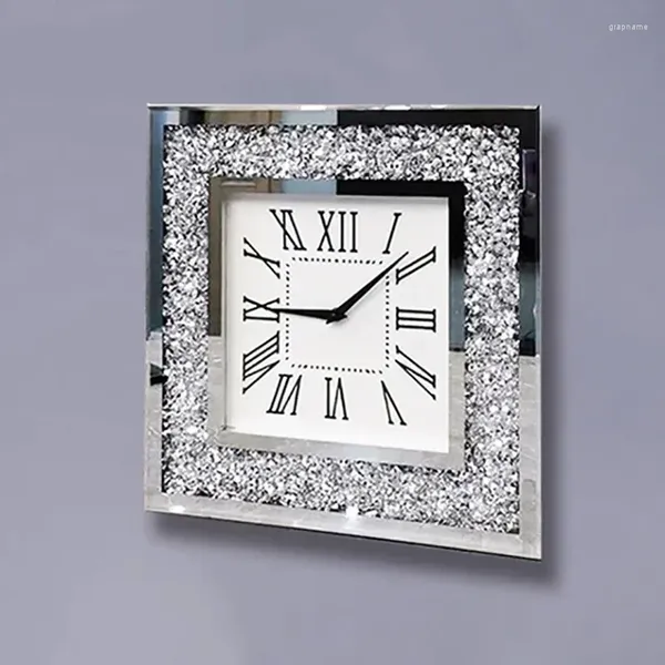 Relógios de parede Relógio de diamante Design moderno Sala de estar Decoração Espelho Cristal Luxo Relógio Digital Decoração de Casa Reloj de Pared