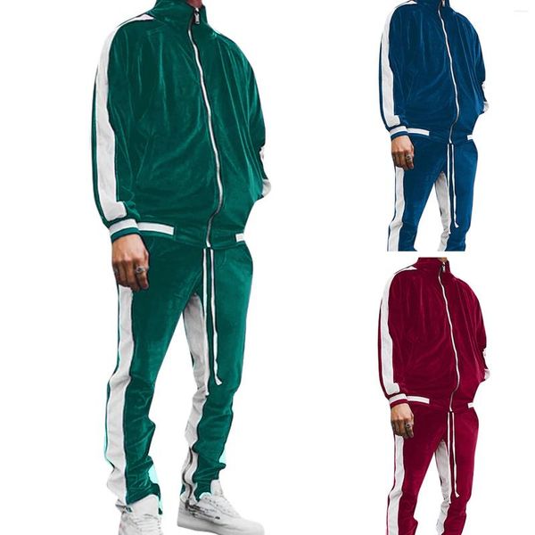 Tute da uomo Pantaloni lunghi da uomo Set Solido Casual Allentato Due pezzi Set Colletto alla coreana Cerniera Manica lunga Cappotti Elastico in vita Pantaloni dritti 2024