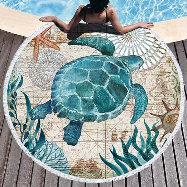 Коврики «Морская черепаха», круглое пляжное полотенце «Подводный мир», толстые полотенца для душа, банные полотенца из микрофибры, летний круг для плавания, коврик для йоги 150 см с кисточками