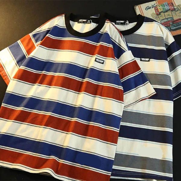 T-shirts Femmes Vintage Stripe Summer Femmes Vêtements Coréen Chemise à manches courtes Harajuku Lâche O-Cou Doux Y2K Tops Girl Basic T-shirt