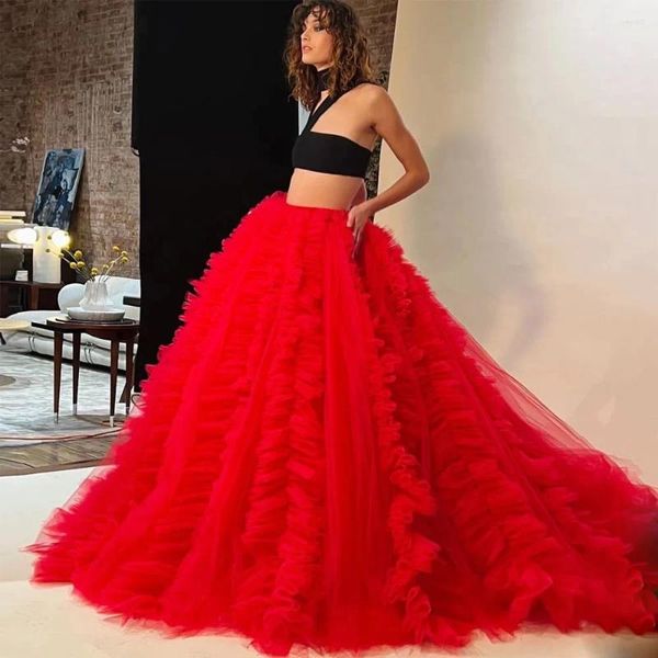 Saias de babados vermelhos Tutu Girls Birthday Birthday Salia de tule saiias High Street Long Extra Puffy Sweep Women Women Wear