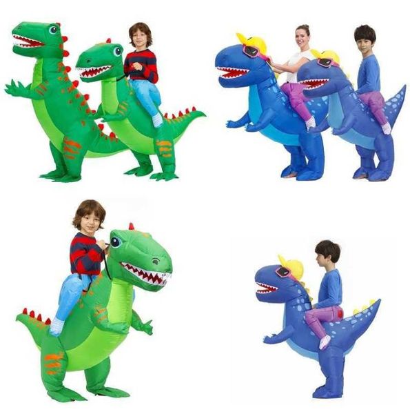 Costume da dinosauro gonfiabile per adulti Bambini T REX Costume Blow Up Fancy Dress Mascot Natale Halloween Party Costume per uomo Donna Q02551258