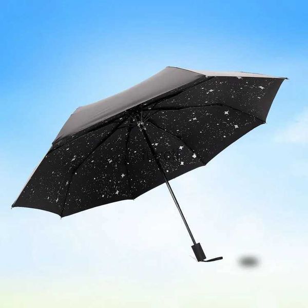 Guarda-chuvas Star Sky Guarda-chuva Três Dobráveis Mulheres Homens Chuva Parasol Preto Revestimento Guarda-chuva Criativo Novidade Itens Star Sign Guarda-chuvas YQ240112