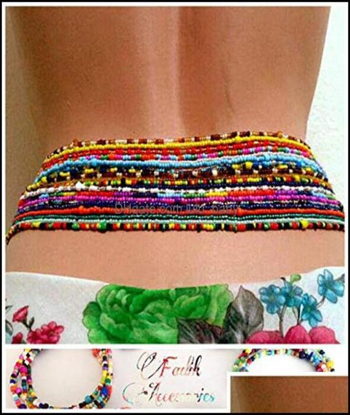 Göbek zincirleri vücut takılar etnik seksi plaj bel zinciri Afrika boncuk 7pcsset kabilesi renkli reçine boncuklu yaz bikini aesories 86185110