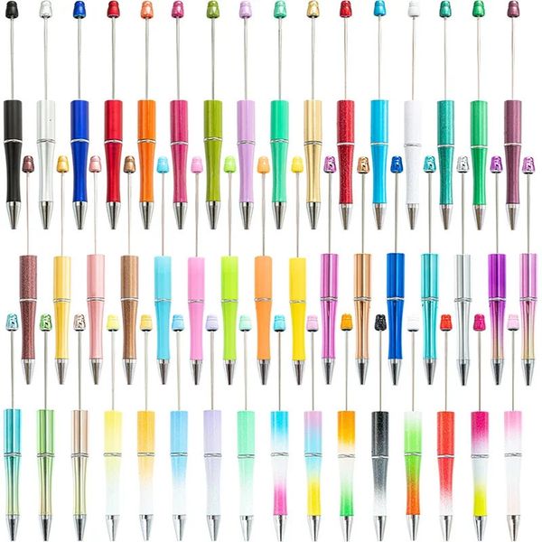 100 pçs canetas de grânulo atacado criativo plástico frisado caneta esferográfica impressão beadable caneta diy presente para estudante material escritório 240111