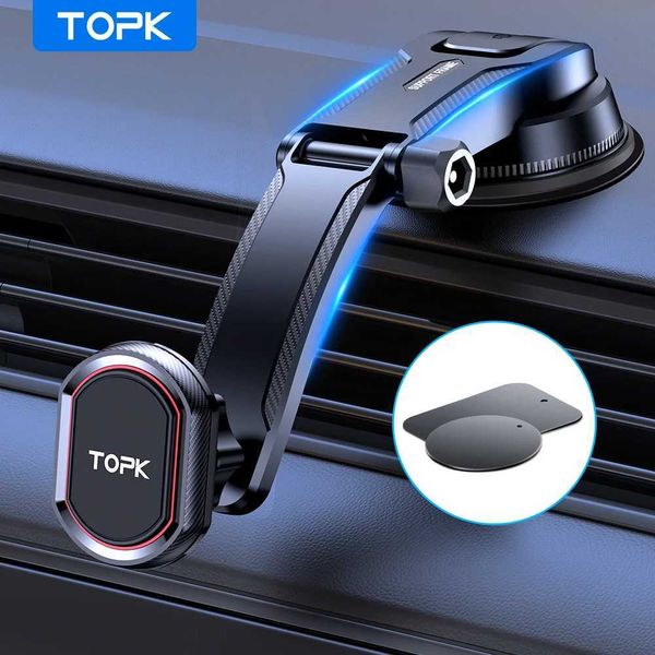 Supporto magnetico per telefono per auto TOPK Supporto per supporto GPS per cellulare mobile da 360 gradi Supporto GPS per iPhone Xiaomi Samsung Huawei