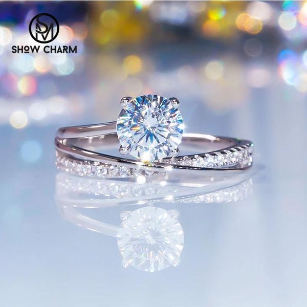 Anéis de cluster Super Flash S925 Sterling Silver Platinum Banhado Galaxy Zircon Anel para Mulheres Casamento Noivado Jóias Finas Presente