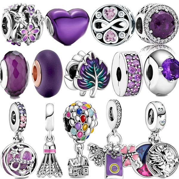 Il ciondolo pendente S Sterling Purple Daisy Murano con perline Sky Night Star si adatta al braccialetto gioielli fai da te Sier Girl